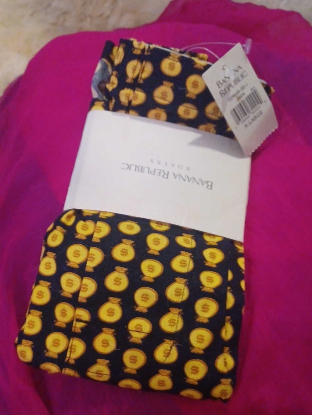 Banana Republic  Navy Blue Boxer Shorts with Yellow Money Bag Pattern Xl. 🤑